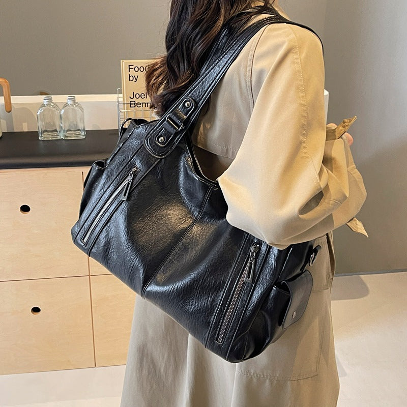 Couture Retro Stitch PU Leather Shoulder Bag
