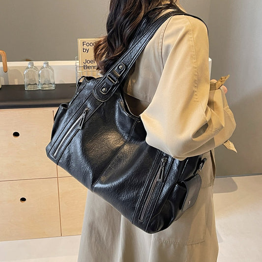 Couture Retro Stitch PU Leather Shoulder Bag