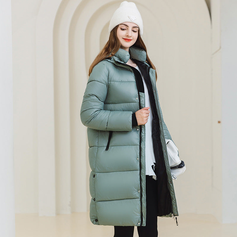 Women's Winter Warm Hooded Coat with Pockets - Adult Long Cotton Jacket
