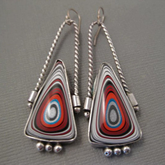 Red Striped Enamel Earrings T Ornament
