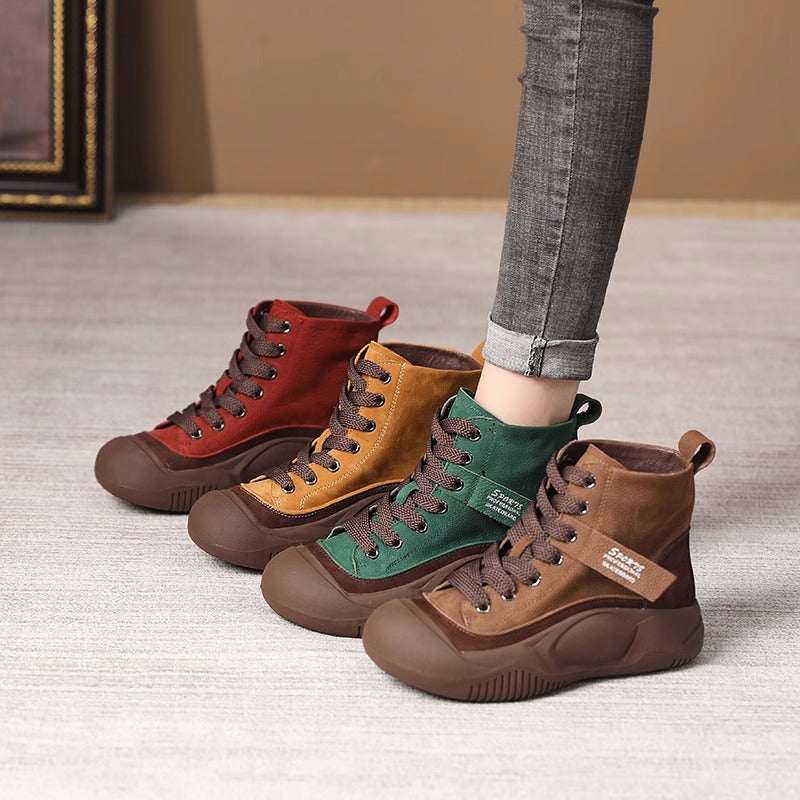 Women's Height-Increasing Leather Boots - Thick Sole High-Top Casual Boots