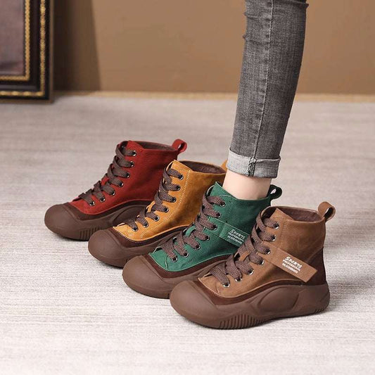 Women's Height-Increasing Leather Boots - Thick Sole High-Top Casual Boots