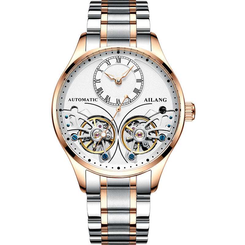 Men's Automatic Mechanical Watch – Tourbillon Moon Phase Transparent Case Back 41mm Titanium Bezel | 16 Styles