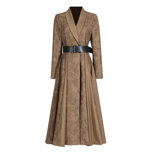 Women's Textured Leather-Look V-Neck Slim-Fit Trench Coat With Belt | Black & Khaki | S–XL