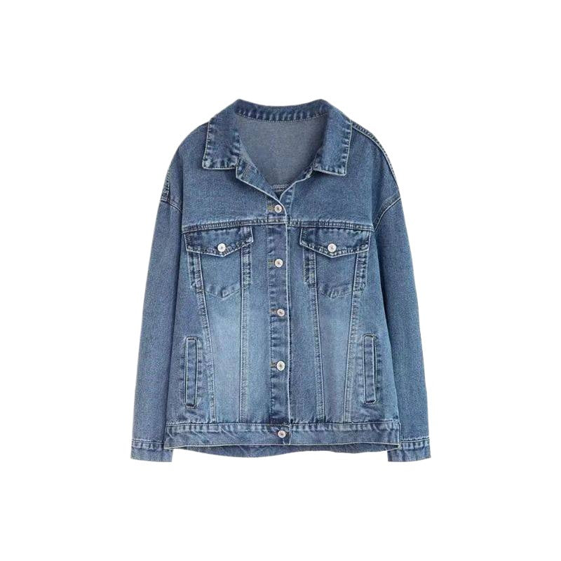 Blue denim jacket on a white background