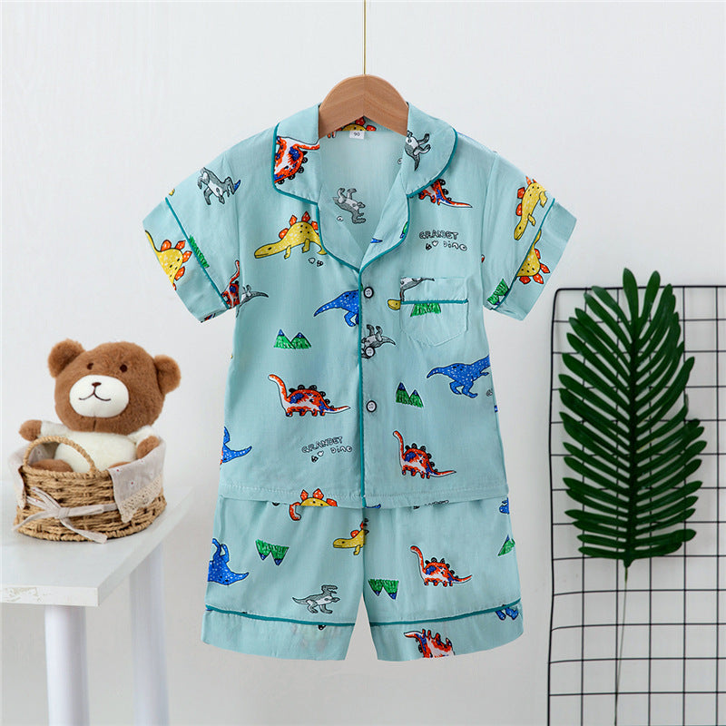 Boys And Girls Faux Silk Cardigan Pajama Short Sleeve Set