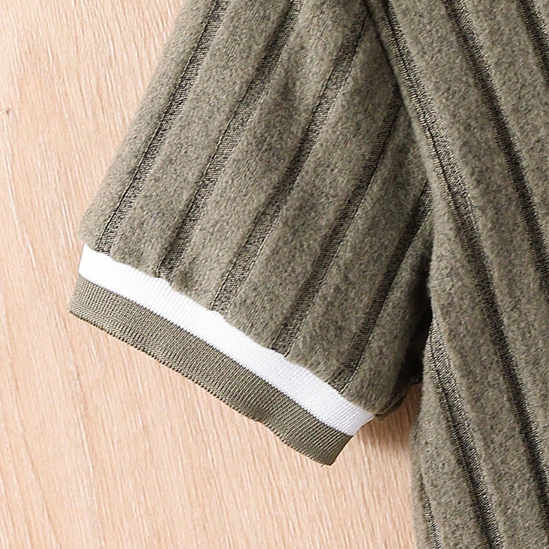 Children's Polo Collar Striped Shorts - Unisex Kids Summer Wear