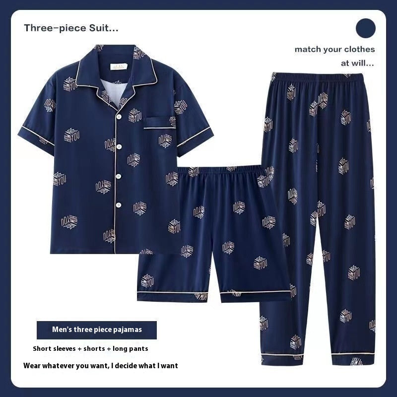 Men's Pajama Three-Piece Suit - Adult Short-Sleeve Sleepwear Set