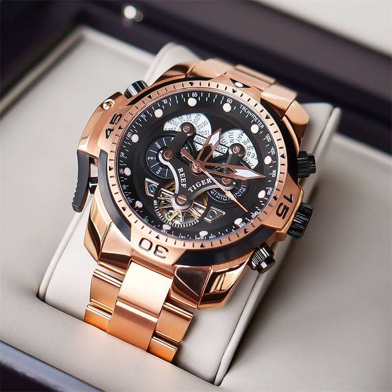 Men's Large Dial Mechanical Watch – 45mm Hollow-Out Waterproof Strong Luminous Steel Watch | 6 Styles