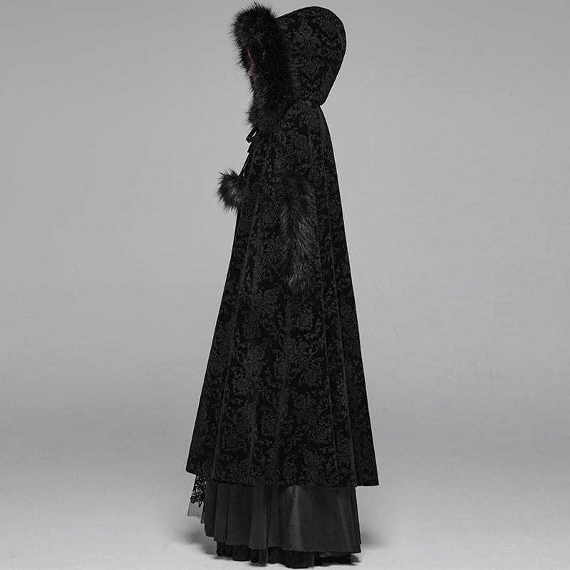 Women's Hooded Sleeveless Lace-Up Floor-Length Cape Coat | Black | One Size
