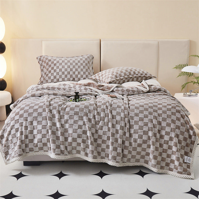 Plaid Rabbit Plush Woolen Blanket Bed Sheet