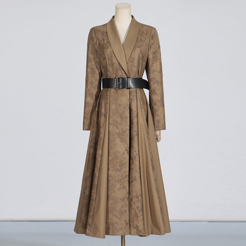 Women's Textured Leather-Look V-Neck Slim-Fit Trench Coat With Belt | Black & Khaki | S–XL