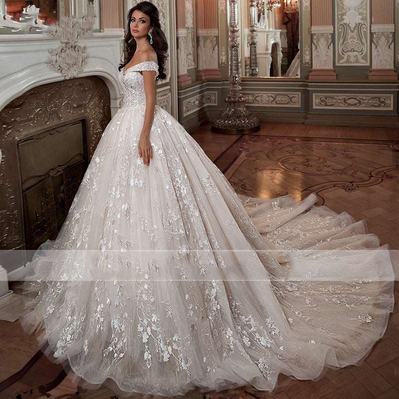Women's French Mori Off-Shoulder Wedding Dress – Simple Elegant Bridal Gown with Straps | White | US 2–16 & 14W–26W