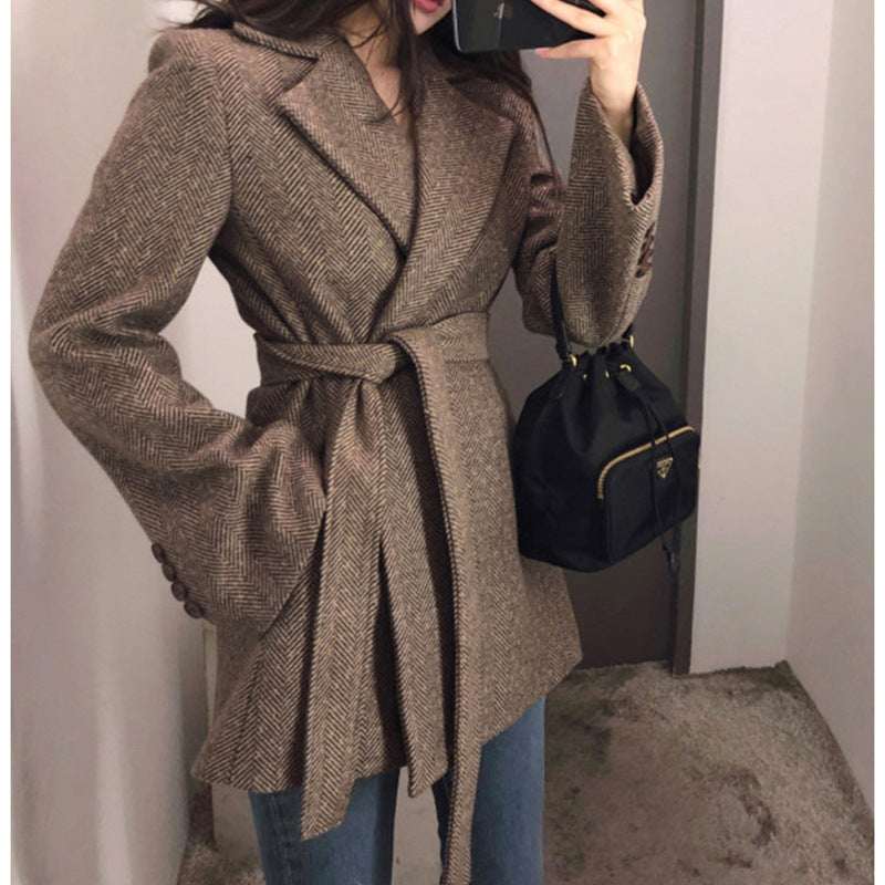 Women's Retro British-Style Loose Woolen Suit Coat – Long Sleeve Lapel Jacket | Beige & Coffee | S–XL