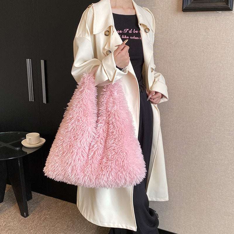 Autumn Winter Plush Handbag - Designer Tote