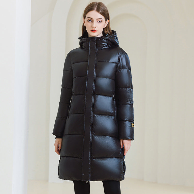 Women's Winter Warm Hooded Coat with Pockets - Adult Long Cotton Jacket