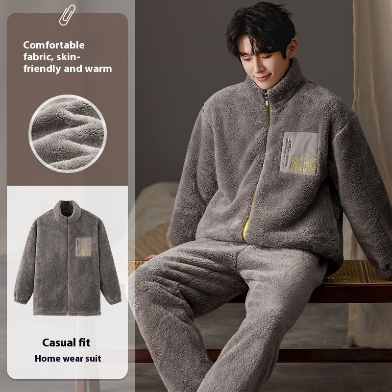 Men's Plus Size Pajama Set - Long Sleeve Warm Loungewear
