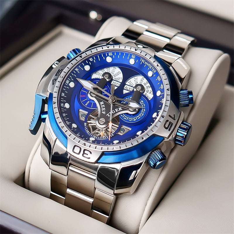 Men's Large Dial Mechanical Watch – 45mm Hollow-Out Waterproof Strong Luminous Steel Watch | 6 Styles