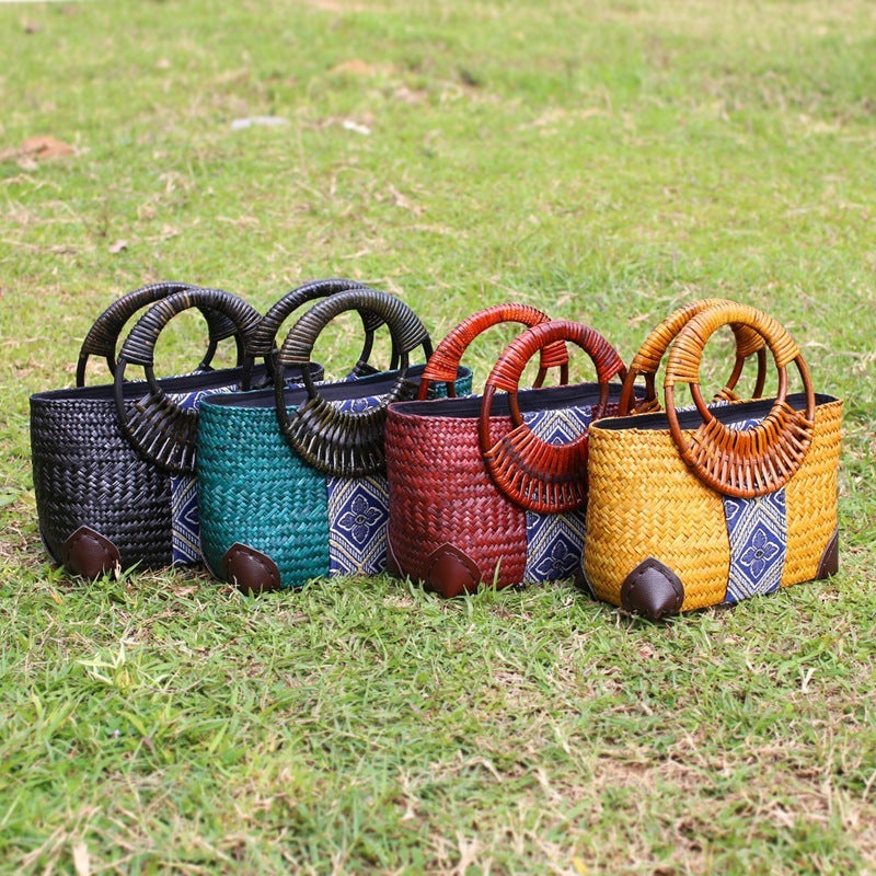 Vintage Handmade Straw Handbag - Artisan Crafted Natural Woven Bag