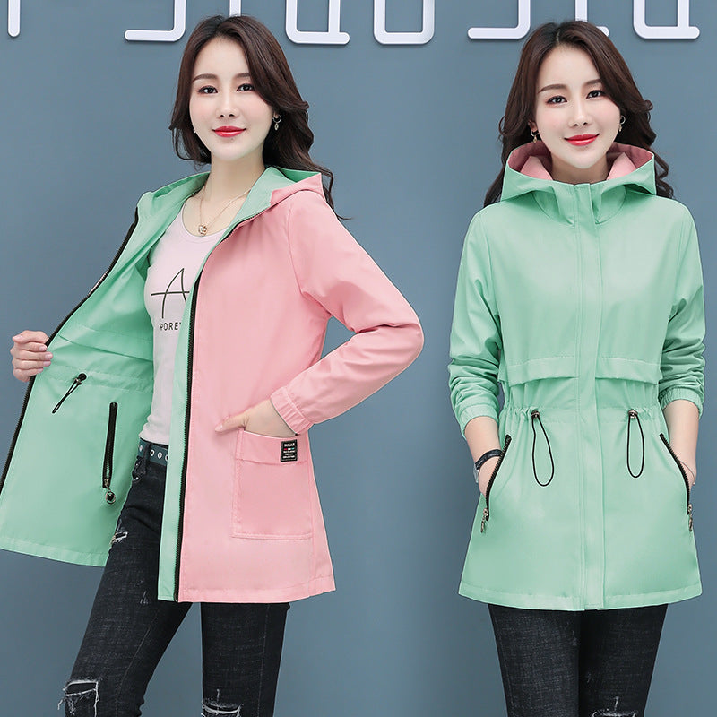 Women's New Double-Sided Windbreaker with Slim Waist - Adult Casual Jacket