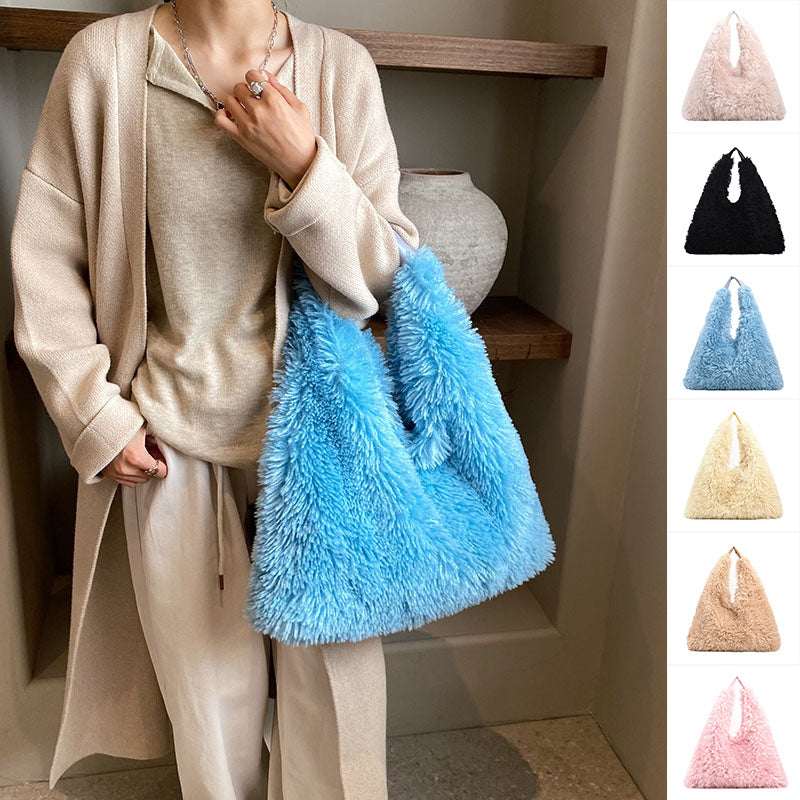 Autumn Winter Plush Handbag - Designer Tote