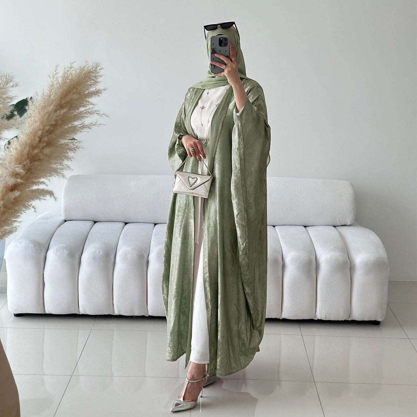 Women's Dubai Turkish Elegant Robe – Long Sleeve Modest Abaya Maxi Dress | Black, Light Green, Pink, Sky Blue | S–XXL