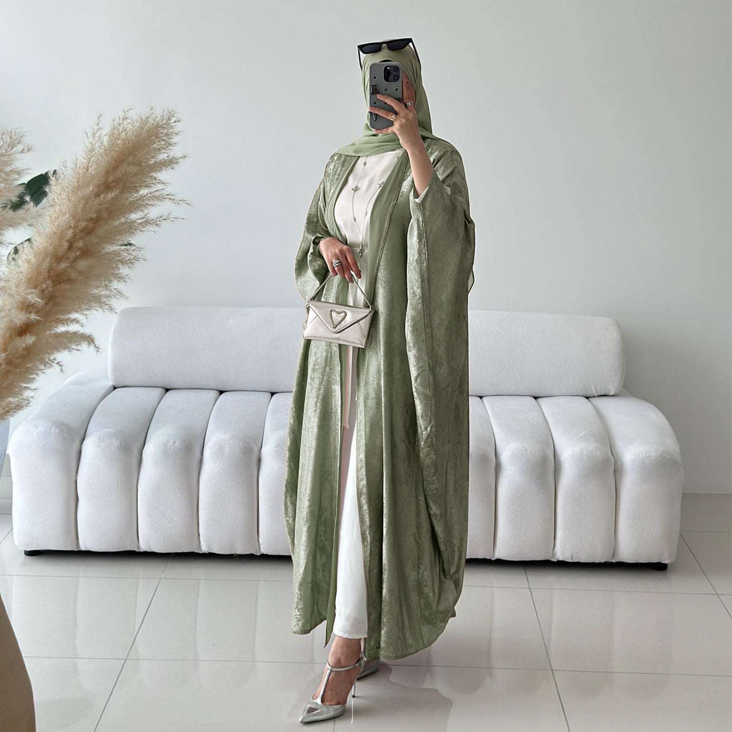 Women's Dubai Turkish Elegant Robe – Long Sleeve Modest Abaya Maxi Dress | Black, Light Green, Pink, Sky Blue | S–XXL