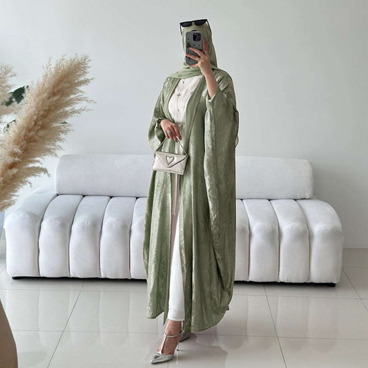 Women's Dubai Turkish Elegant Robe – Long Sleeve Modest Abaya Maxi Dress | Black, Light Green, Pink, Sky Blue | S–XXL