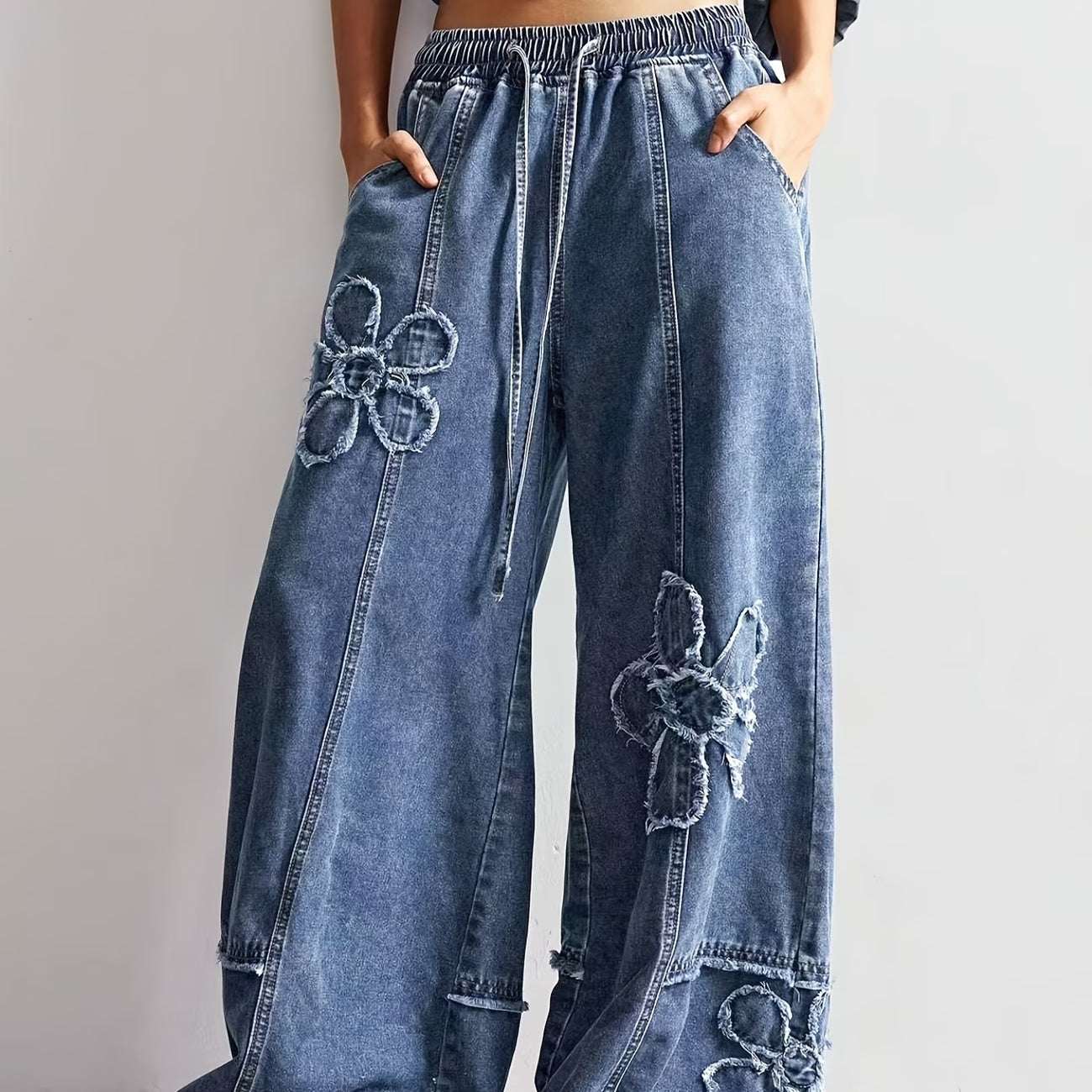 Women's Slim-Fit Polyester Denim-Look Trousers | Blue | XS–XL