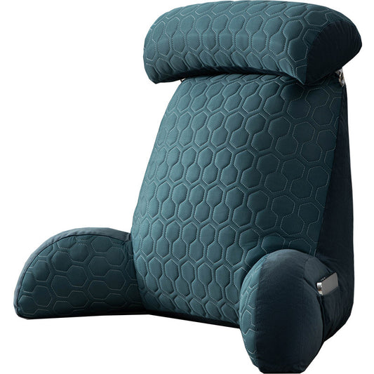 Teal quilted backrest pillow on a white background