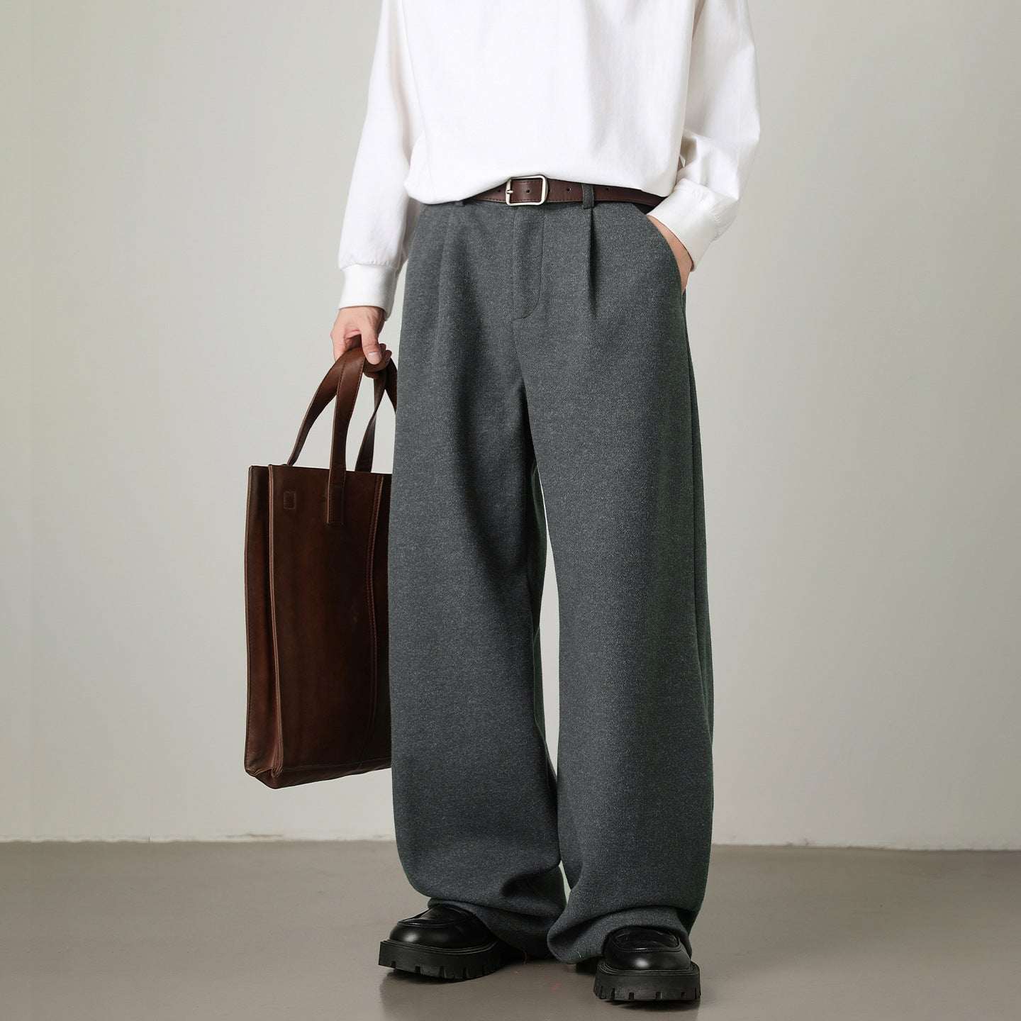 Old Money Wide-Leg Straight Trousers | Filbert Oats, Morning Mist Gray & Rock Black | M–3XL