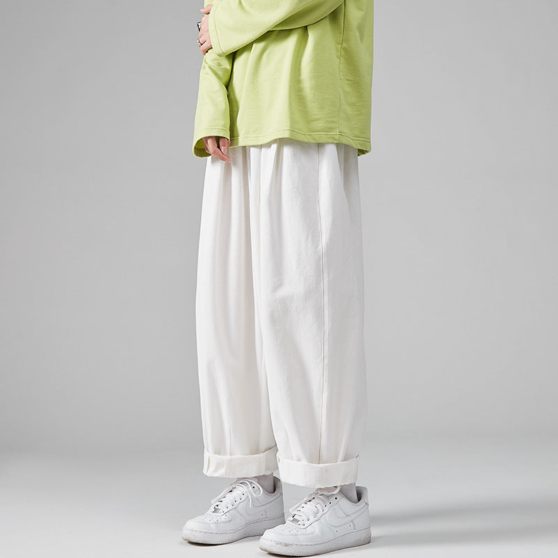 Men's Straight Wide-Leg Cropped Pants | Black & Green | XS–5XL