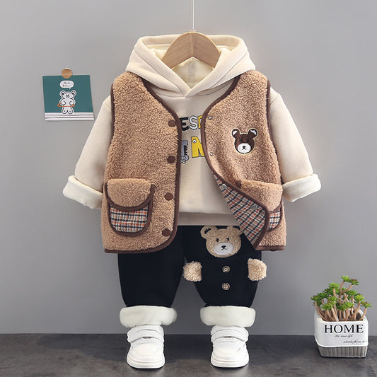 Cozy Baby Plus Velvet Outfit - Warm Foreign Style Clothing Set