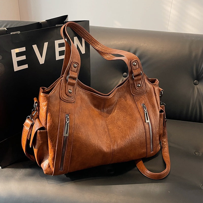 Couture Retro Stitch PU Leather Shoulder Bag