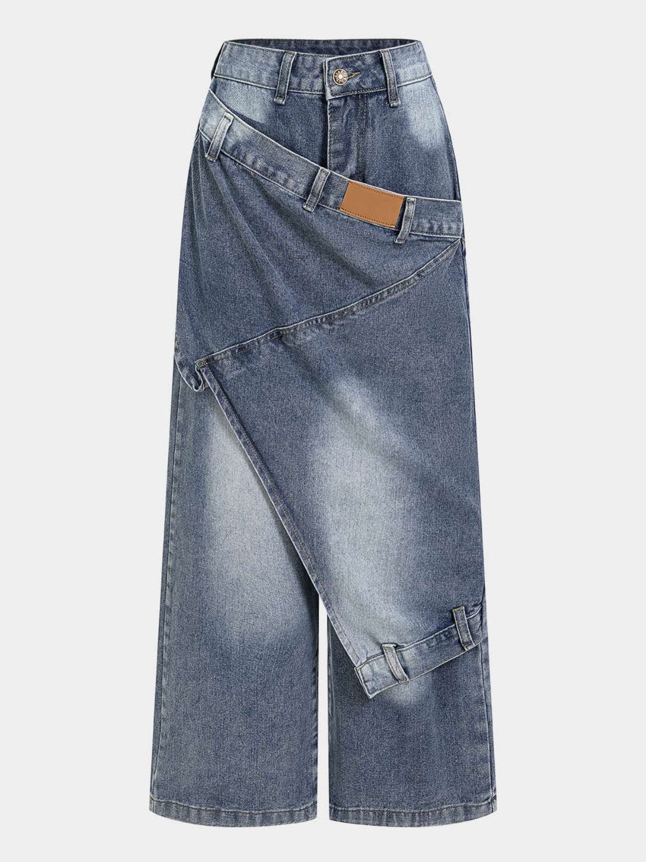 Women's Deconstructed Layered Washed Denim Jeans | Blue | S–3XL