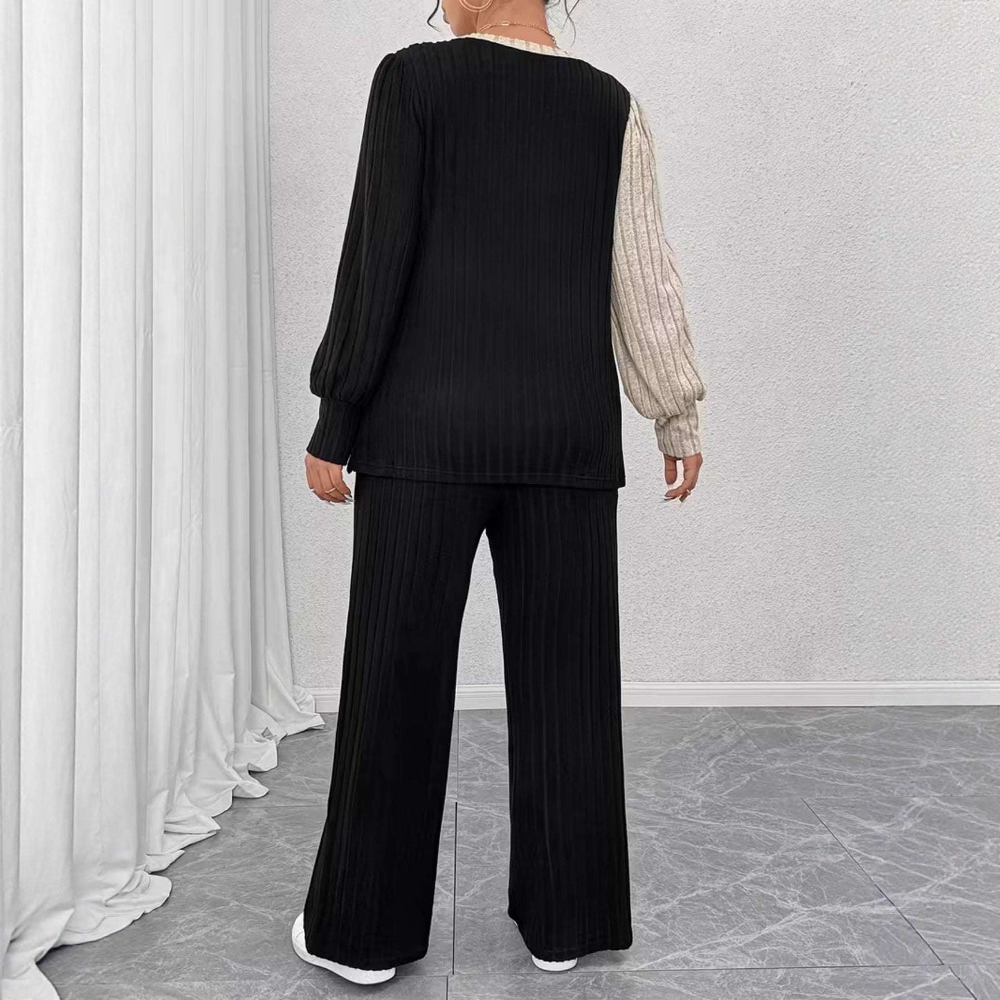 Women's Colorblock Top & Straight-Leg Pants Set