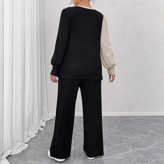 Women's Colorblock Top & Straight-Leg Pants Set