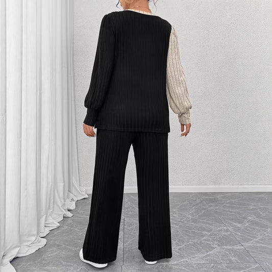 Women's Colorblock Top & Straight-Leg Pants Set