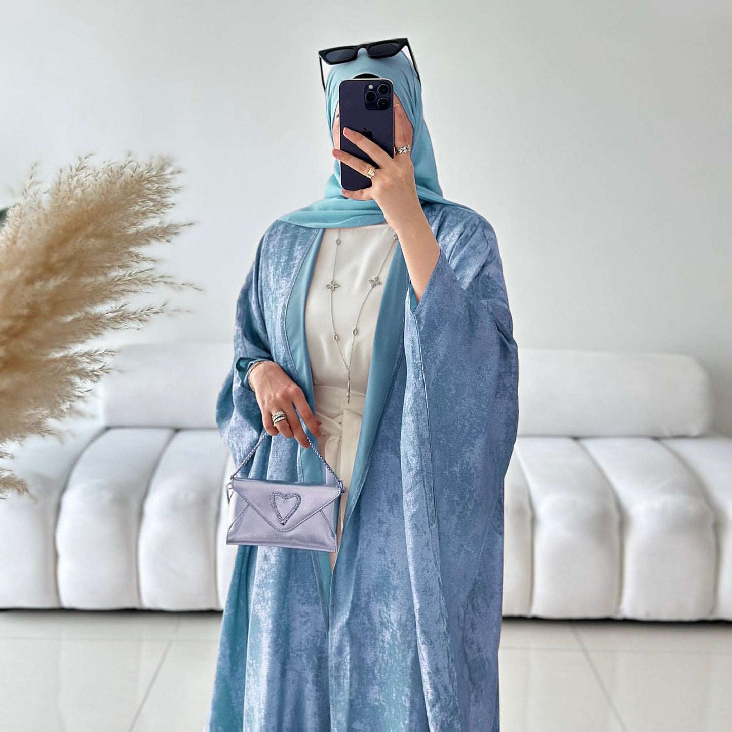 Women's Dubai Turkish Elegant Robe – Long Sleeve Modest Abaya Maxi Dress | Black, Light Green, Pink, Sky Blue | S–XXL