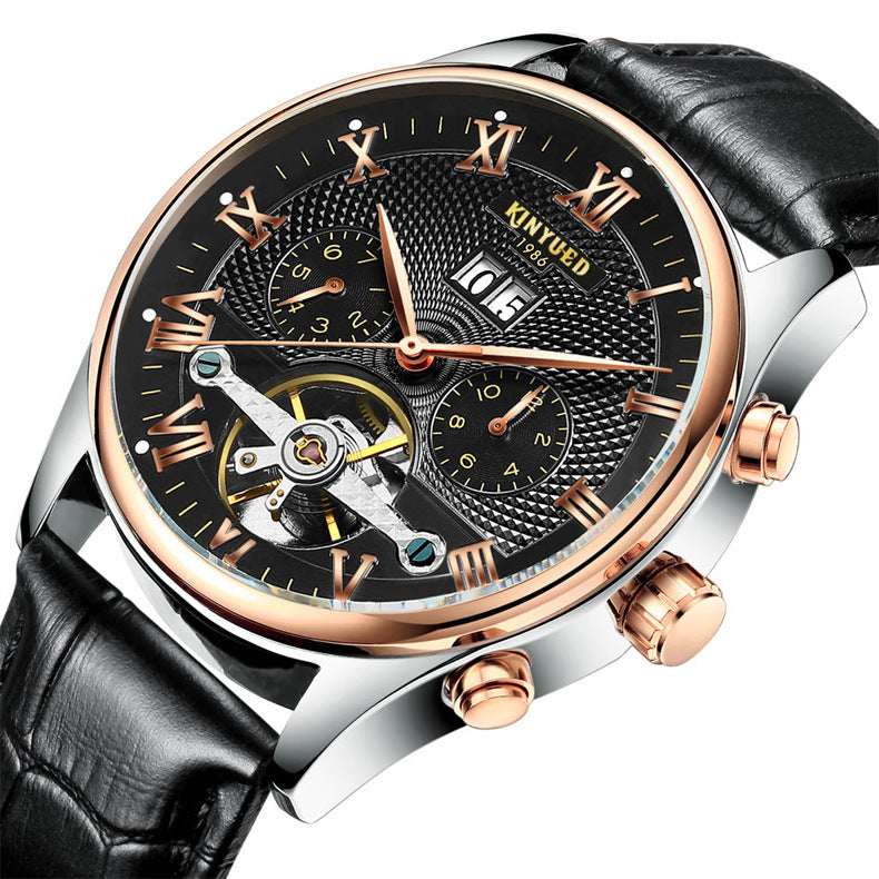 KINYUED Men's Automatic Hollow Tourbillon Mechanical Watch – JYD-J012 Sports Series 30m Waterproof | Steel & Leather Strap