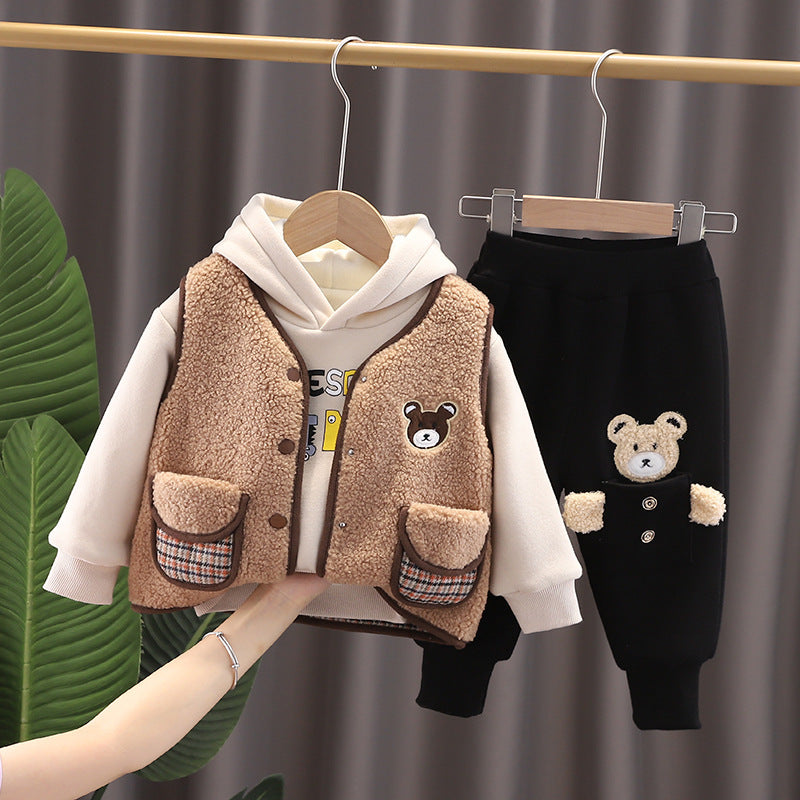 Cozy Baby Plus Velvet Outfit - Warm Foreign Style Clothing Set