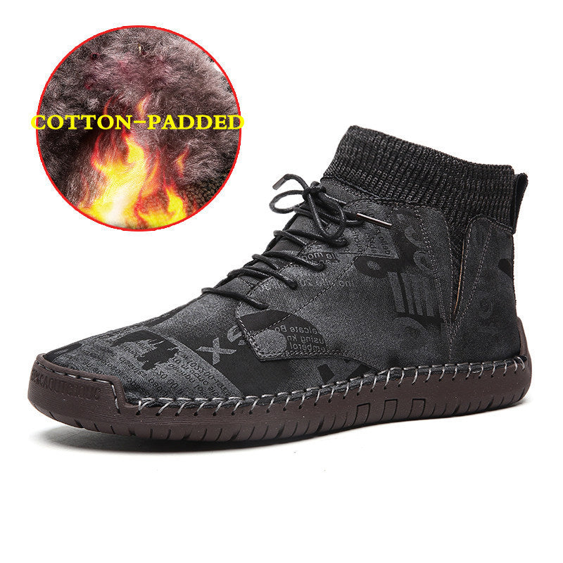 Black high-top sneaker with cotton-padded detail on a white background