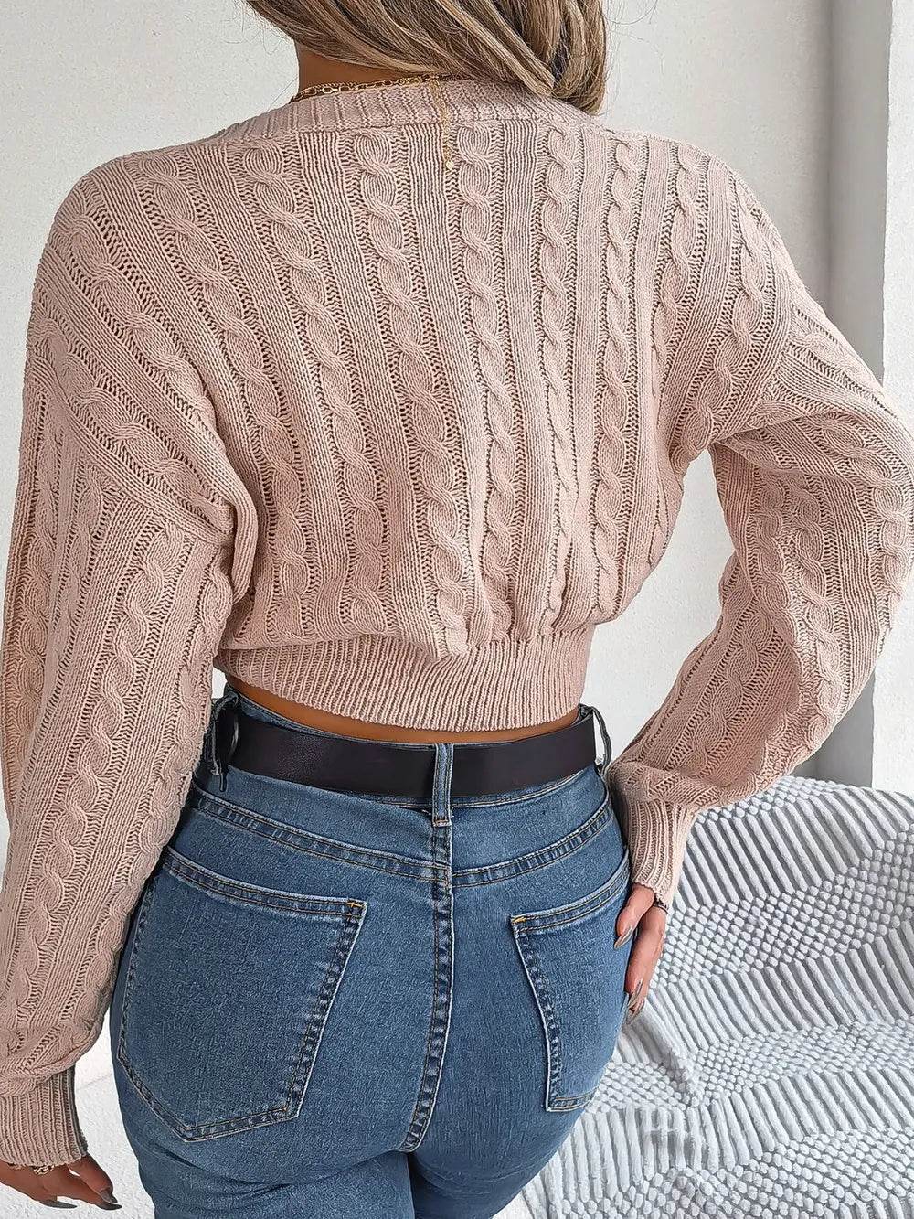 Twisted Cable-Knit V-Neck Sweater - Millivan supplies 