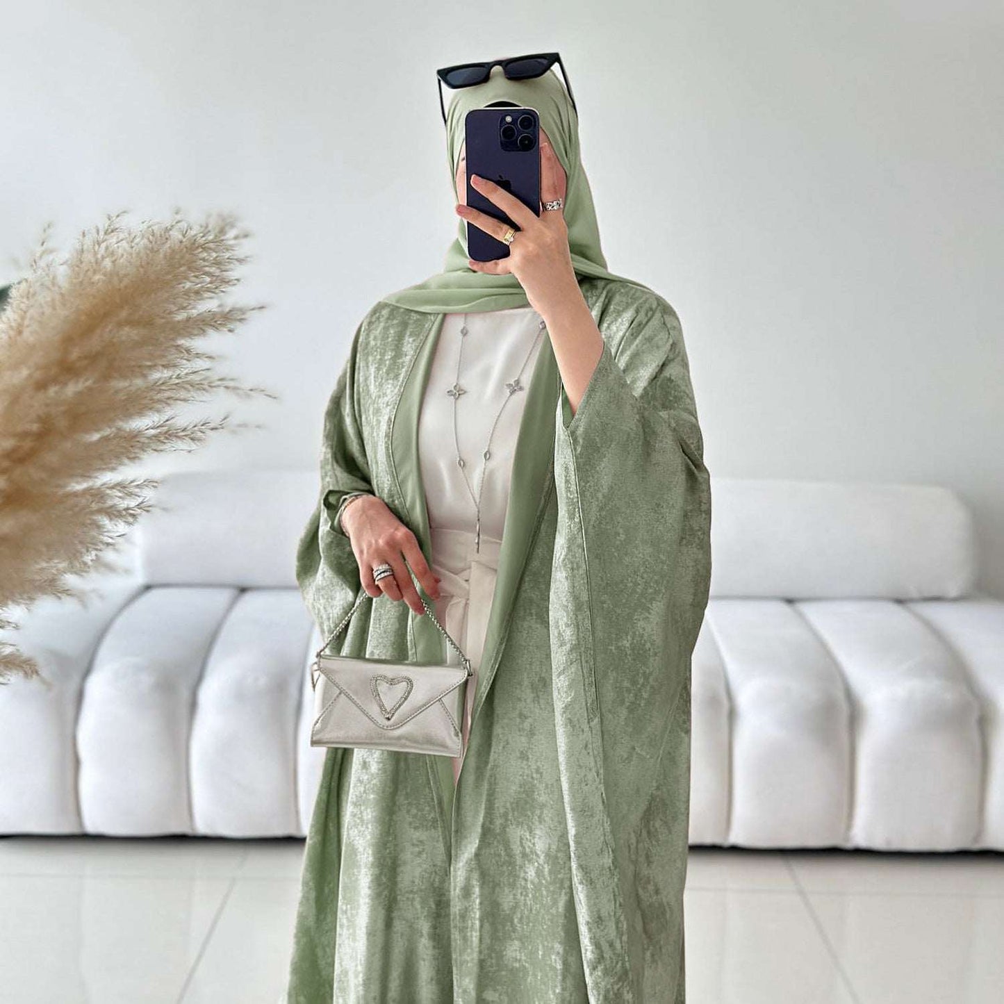Women's Dubai Turkish Elegant Robe – Long Sleeve Modest Abaya Maxi Dress | Black, Light Green, Pink, Sky Blue | S–XXL