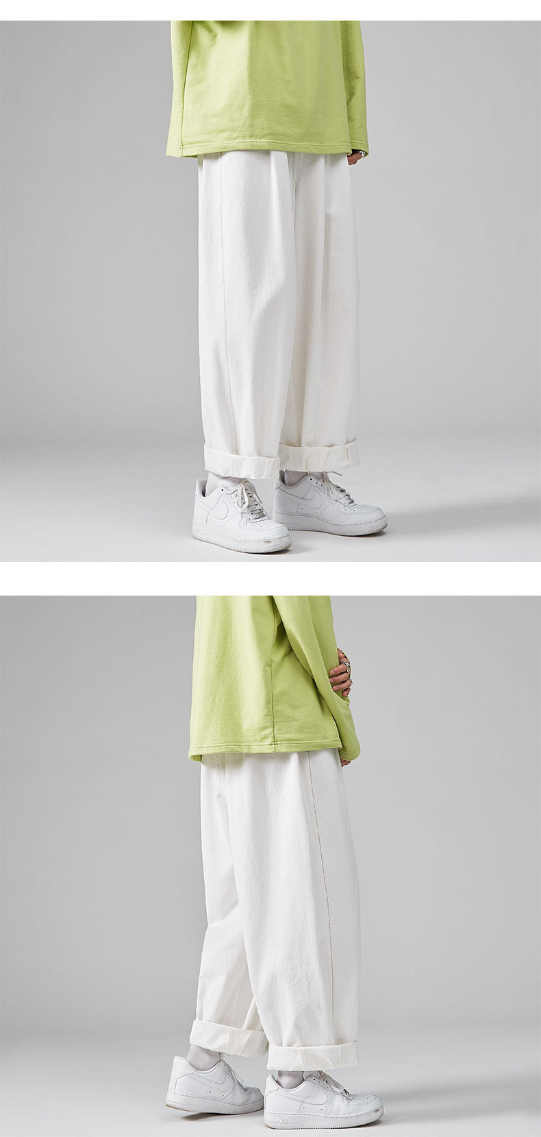 Men's Straight Wide-Leg Cropped Pants | Black & Green | XS–5XL