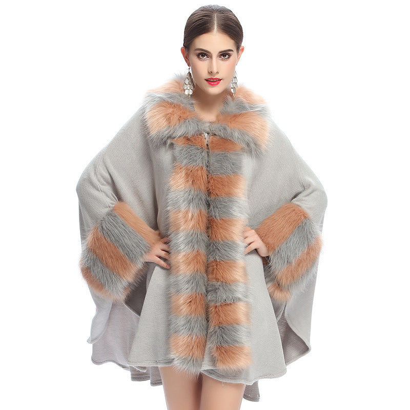 Women's Fox Fur Collar Knitted Cardigan Shawl Coat - Adult Fashion Multiple Sizes