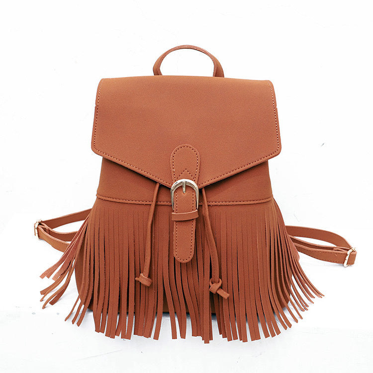Women's Frosted Tassel Backpack - Solid Color