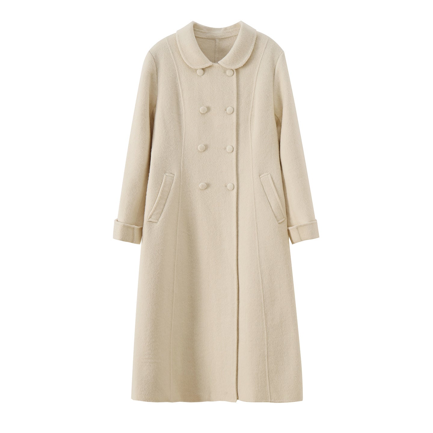Beige coat with a collar on a white background