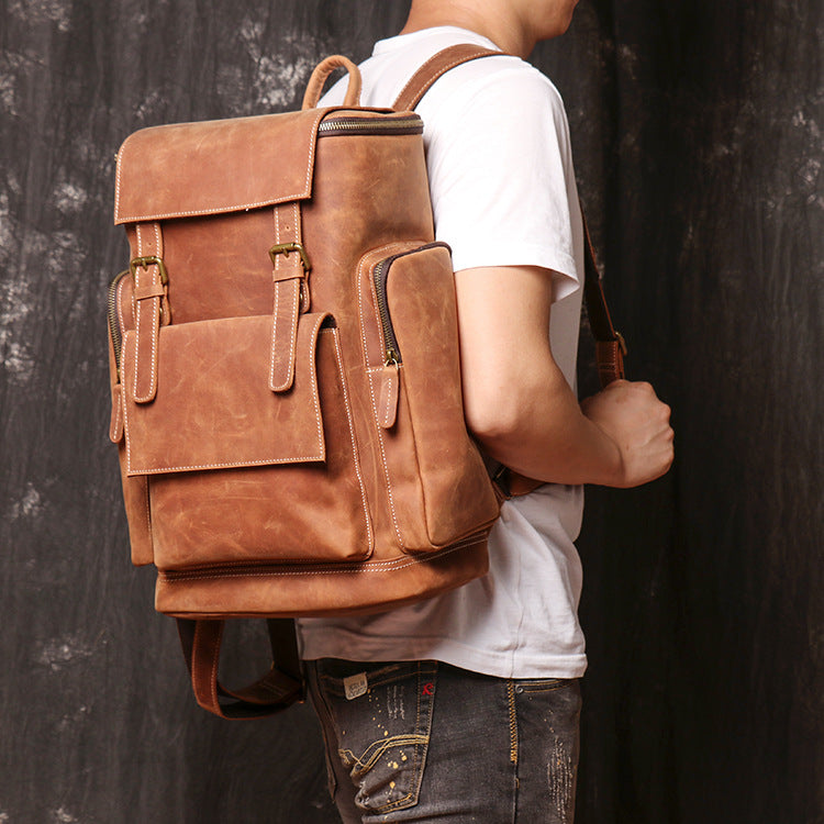 Men's Genuine Leather Laptop Backpack - Large Capacity