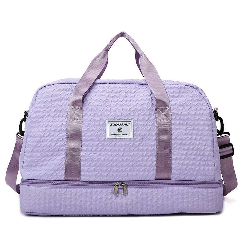 Ruched Travel Duffle Bag - Women's Gym Weekender with Wet/Dry Compartment